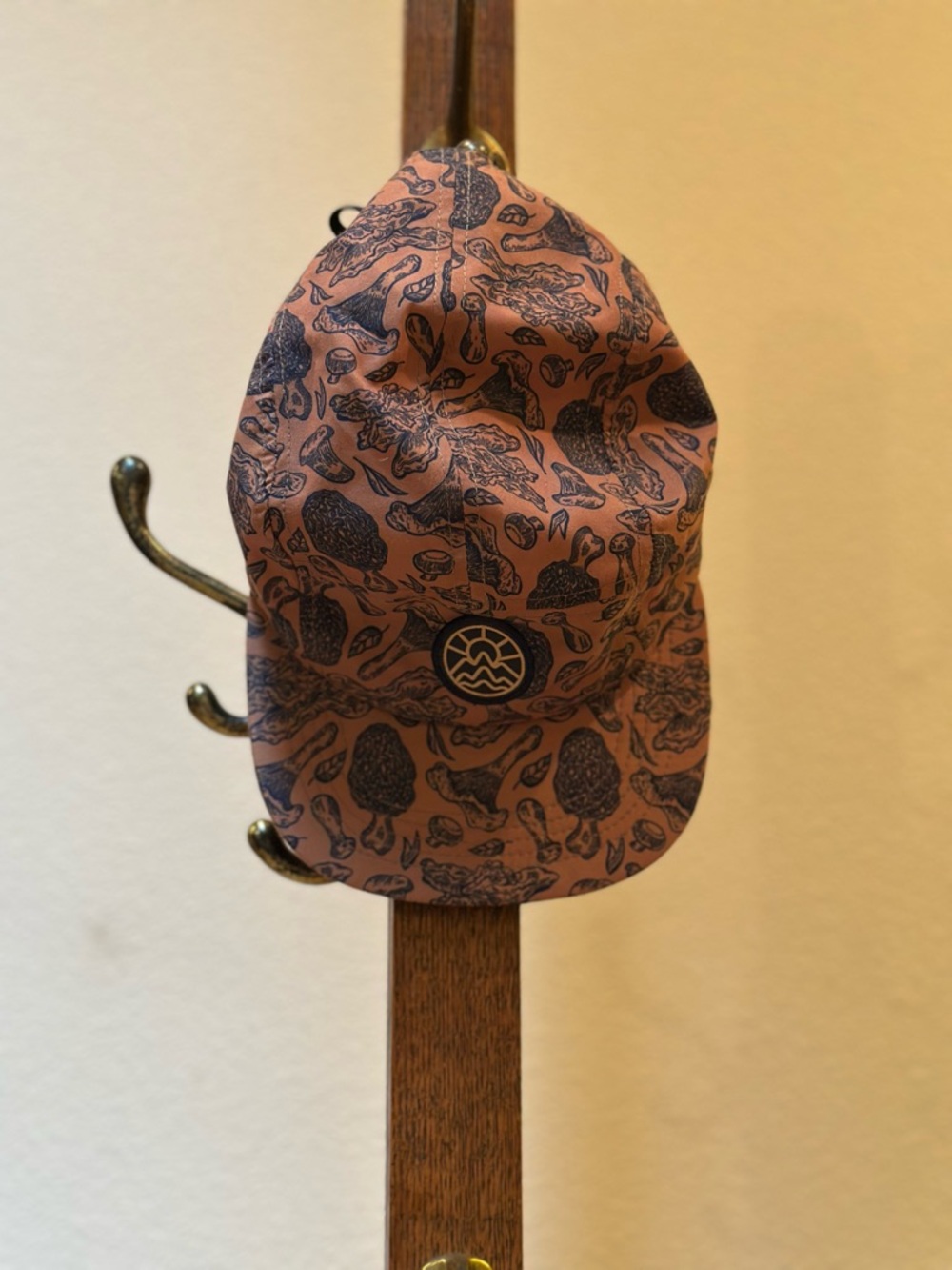 McClumsy Brown Mushroom Print Cap with Navy Logo Patch